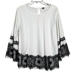 New Directions White Black Lace Trim Bell Sleeve Blouse Plus Size 1X Career